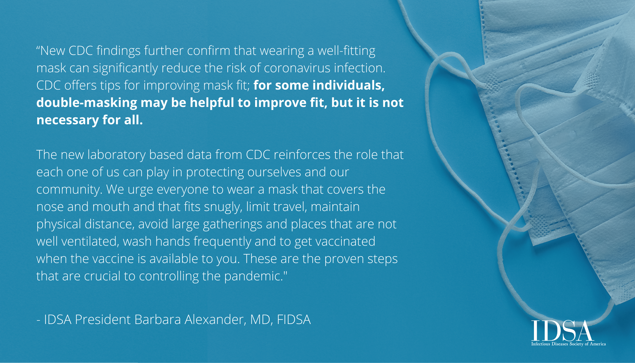 Response from Infectious Diseases Society of America President Barbara D. Alexander, MD, MHS, FIDSA, to CDC mask recommendation.png